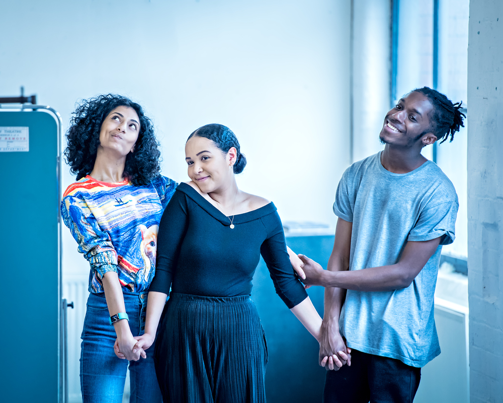 West Yorkshire Playhouse YC members Shreya Patel, Cara Barzey and Andrew Archie-Acheampong. Photo: Anthony Robling