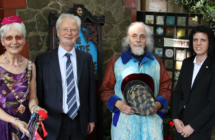 Malvern mayor, Cynthia Palmer; Paul Cumming, Council's Portfolio Holder for Finance; Dennis Neale; and college chief executive and group principal Angela Joyce