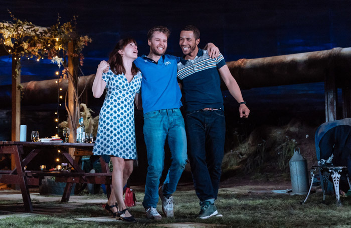 The cast of Nightfall at Bridge Theatre, London. Photo: Manuel Harlan