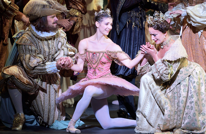 Grant Rae, Alina Cojocaru and Jane Haworth in English National Ballet's The Sleeping Beauty. Photo: Laurent Liotardo