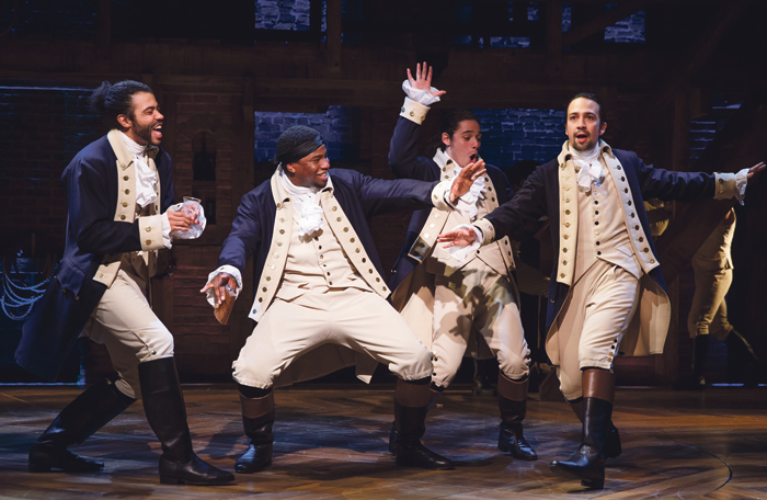 Lin-Manuel Miranda (right) and the cast of Hamilton – tickets for the show are now selling for up to $850. Photo: Joan Marcus