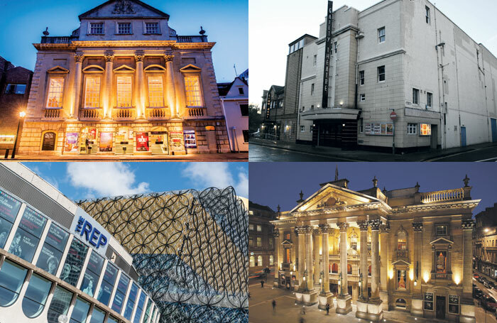 Clockwise from top left: Bristol Old Vic, Ayr Gaiety Theatre, Newcastle Theatre Royal and Birmingham Rep, which have all suffered funding cuts