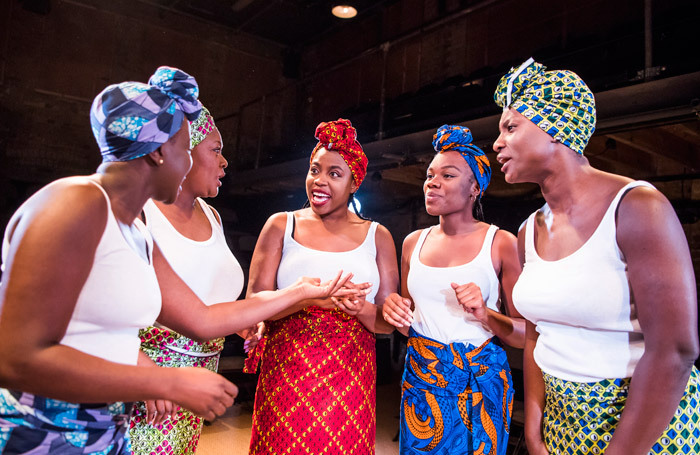 The cast of The Secret Lives of Baba Segi’s Wives at the Arcola Theatre, London. Photo: Tristram Kenton
