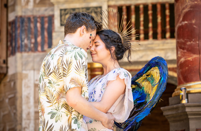 Luke MacGregor and Norah Lopez-Holden in The Winter's Tale at Shakespeare's Globe, London. Photo: Marc Brenner