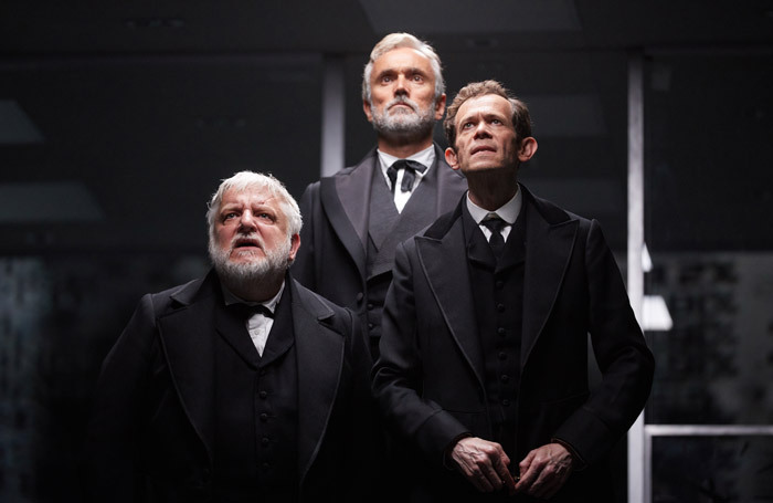 Simon Russell Beale, Ben Miles and Adam Godley in The Lehman Trilogy at the National Theatre, London. Photo: Mark Douet