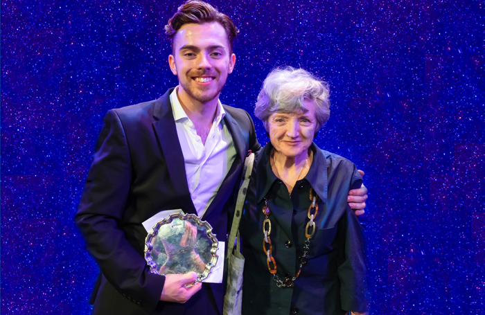 Alex Cardall (pictured with actor Julia McKenzie) also won the 2018 Stephen Sondheim Society Student Performer of the Year award. Photo: David Ovenden