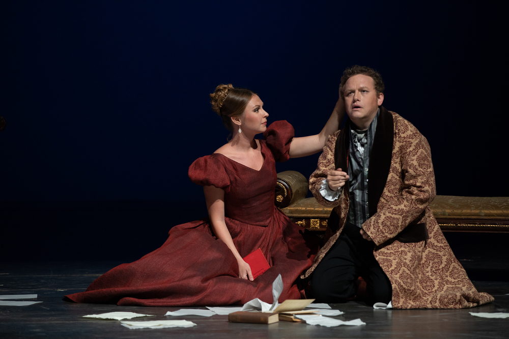 Peter Auty and Anna Sinitsyna in Pushkin at Grange Park Opera. Photo: Richard Lewisohn)