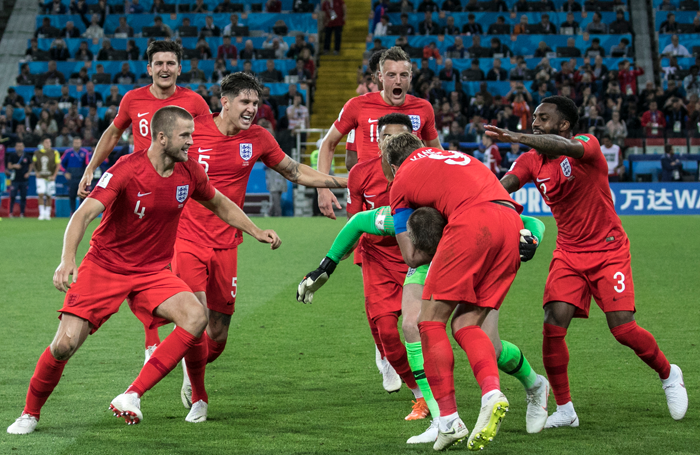 England team after winning the penalty shoot-out in the World Cup last-16 match against Colombia. Photo: Shutterstock