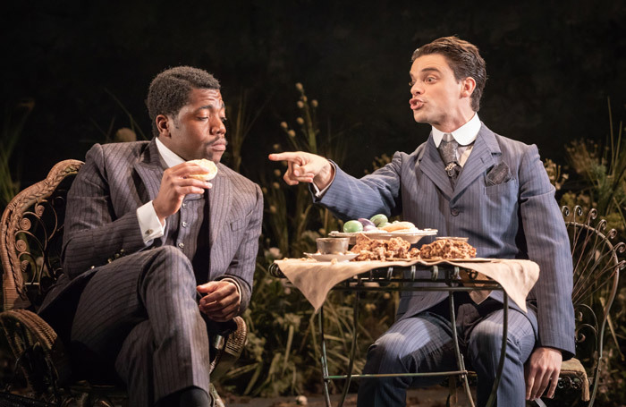 Fehinti Balogun and Jacob Fortune-Lloyd in The Importance of Being Earnest at Vaudeville Theatre. Photo: Marc Brenner