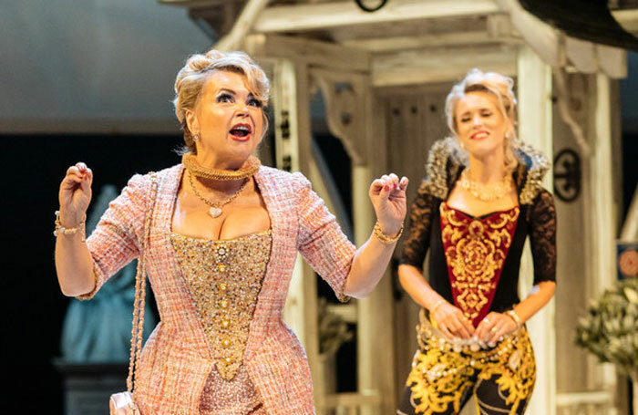 Rebecca Lacey and Beth Cordingly in The Merry Wives of Windsor at the Royal Shakespeare Theatre, Stratford-upon-Avon. Photo: Manuel Harlan