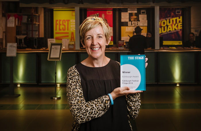 Julie Hesmondhalgh with her The Stage Edinburgh Award in 2018. Photo: Alex Brenner