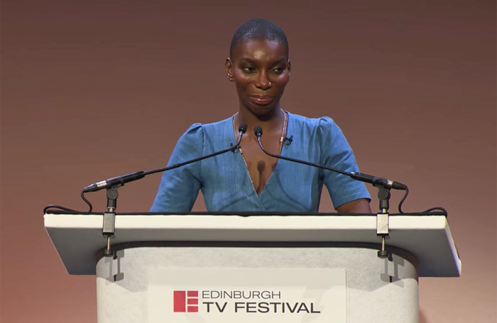 Michaela Coel delivering the Edinburgh TV Festival's James MacTaggart Memorial Lecture. Photo: YouTube/Edinburgh Television Festival