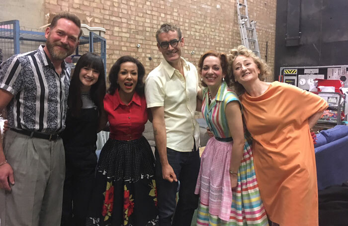 Rufus Norris (centre) with the cast of Home, I'm Darling at the National's Dorfman Theatre. Photo: Fran Miller