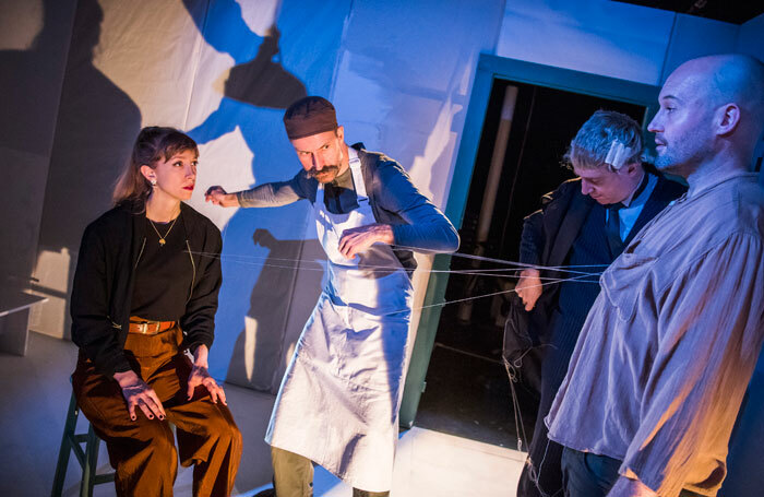 Shamira Turner, Tom Lyall, Simon Kane and Greg McLaren in An Execution (by Invitation Only) at Camden People's Theatre. Photo: Tristram Kenton