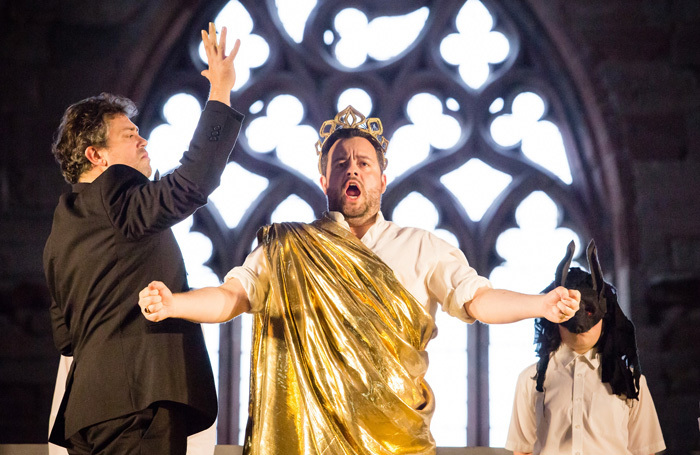 David Stout and Ben Johnson in Scottish Opera's The Burning Fiery Furnace. Photo: Sally Jubb