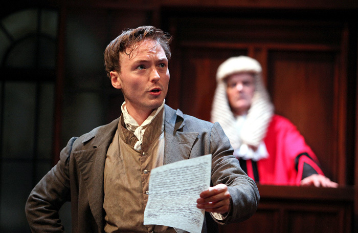 Joseph Prowen and Nicholas Murchie in Trial by Laughter at Watermill Theatre, Newbury. Photo: Philip Tull