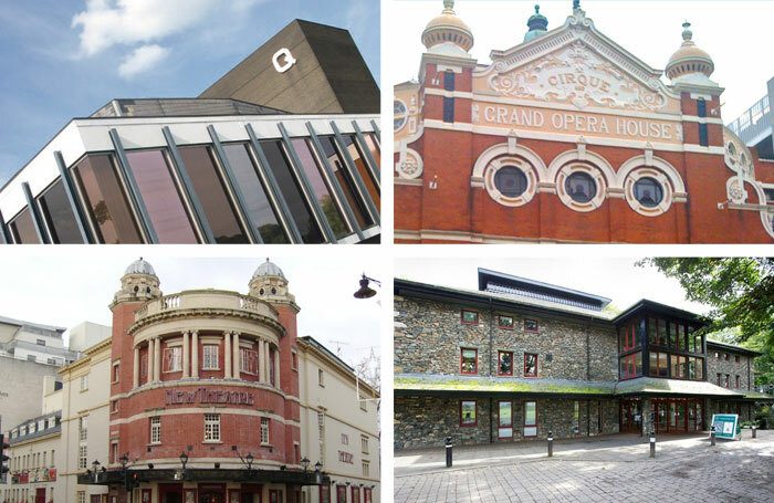 Regional winners of the UK's Most Welcoming Theatre Award 2018 (clockwise from top left): Queen's Theatre Hornchurch; Grand Opera House, Belfast; Theatre by the Lake, Keswick; New Theatre, Cardiff