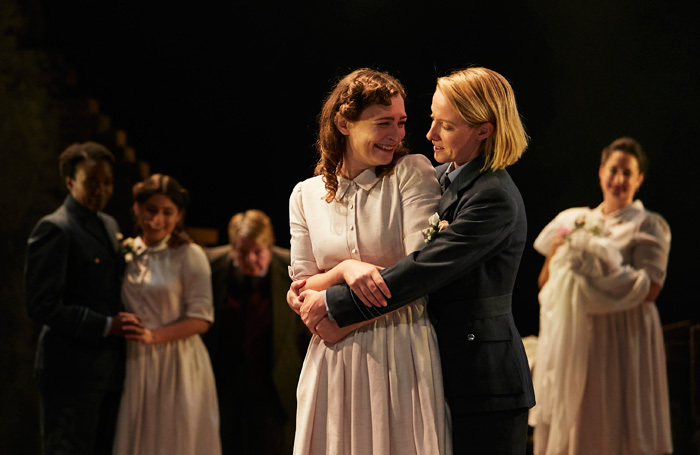 Emily Tucker and Anna O'Grady in Much Ado About Nothing at Watford Palace Theatre. Photo: Richard Lakos