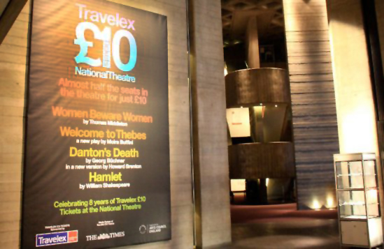 National Theatre billboard promoting Travelex-sponsored cheaper tickets in 2010 (prices later rose to £15). Photo: Catherine Gerbrands