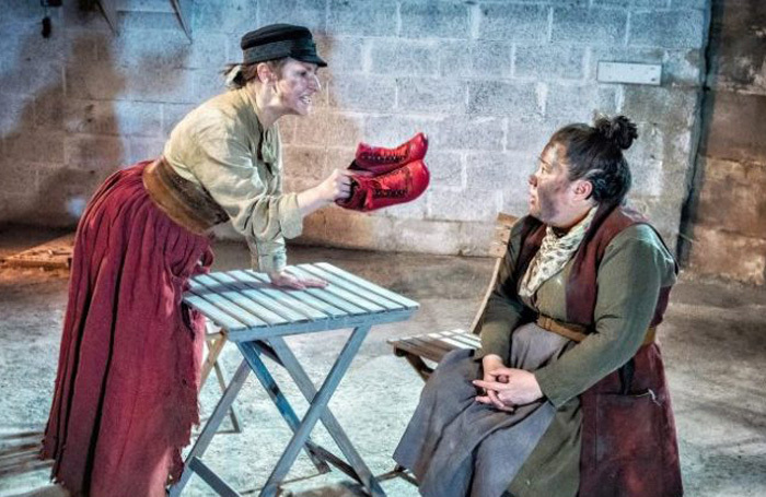 Pauline McLynn and Bea Webster in Red Ladder's Mother Courage and Her Children. Photo: Anthony Robling