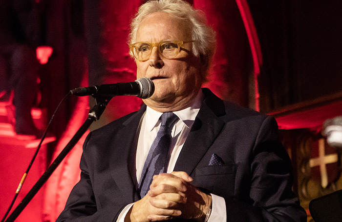 Richard Eyre speaking at this year's UK Theatre Awards about the difficulties faced by regional theatre. Photo: Pamela Raith