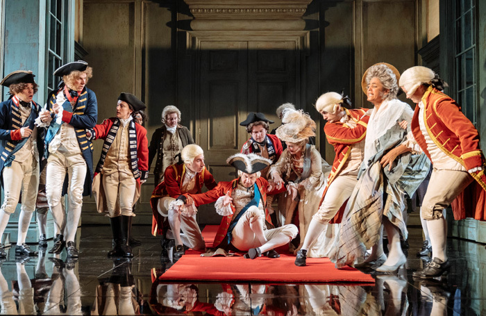 Mark Gatiss and the cast of The Madness of George III at Nottingham Playhouse: the show will be broadcast by NT Live on November 20. Photo: Manuel Harlan