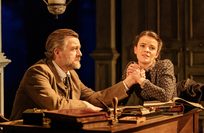 Alan Cox and Alice Bailey Johnson in Uncle Vanya at Hampstead Theatre. Photo: Manuel Harlan
