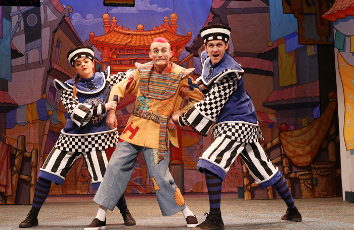 Tweedy the Clown and company in Aladdin at Everyman Theatre, Cheltenham. Photo:  Antony Thompson/ Thousand Word Media