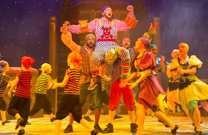 Jon Monie as Smee with Antony Morgan and Clinton Purnell in Peter Pan at Theatre Royal, Bath. Photo: Freia Turl