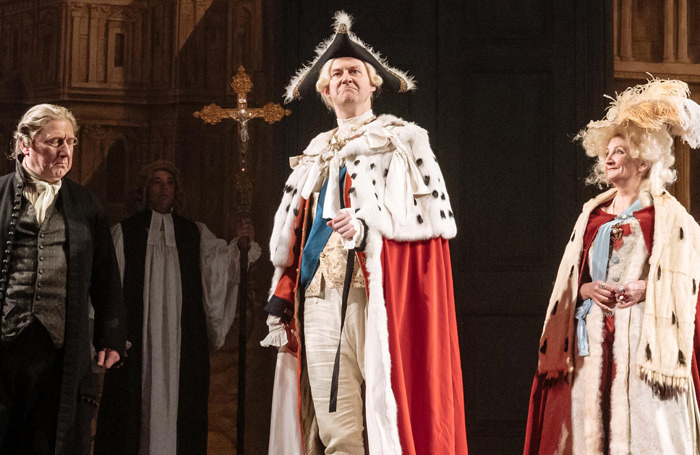 Mark Gatiss and the cast of The Madness of George III at Nottingham Playhouse: one of the productions broadcast by NT Live. Photo: Manuel Harlan