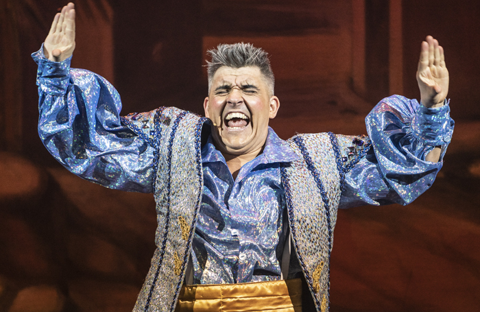 Variety veteran Ricky K gives an energetic performance as Wishee Washee in Aladdin at the Orchard Theatre, Dartford