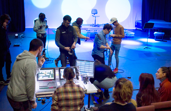 Falmouth students taking part in an automated lighting workshop. Photo: Matt Jessop