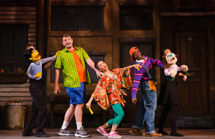 The cast of Avenue Q at New Wimbledon Theatre, London