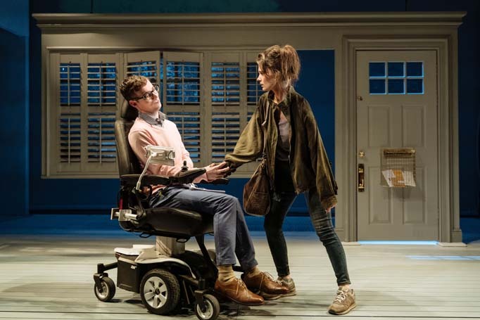 Jack Hunter and Emily Barber in The Cost of Living at London's Hampstead Theatre, which features an actor with cerebral palsy and a woman who is a double amputee. Photo: Manuel Harlan