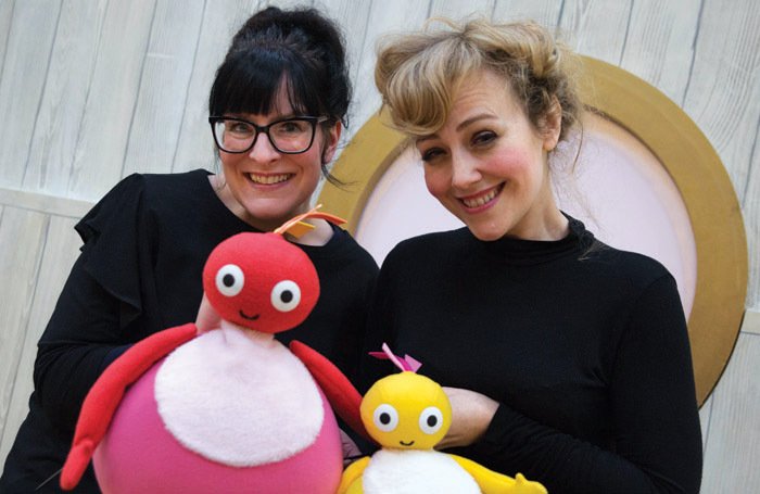 Ruth Calkin and Lizzie Wort in rehearsals for Twirlywoos. Photo: MEI Theatrical