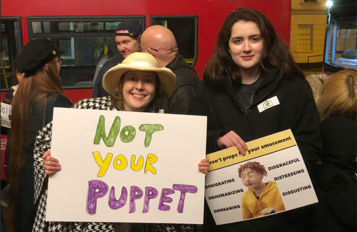 Protesters outside Southwark Playhouse. Photo: Erin Ekins