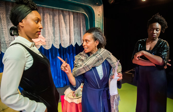 Ani Nelson, Lachele Carl and Sharlene Whyte  in The Trick at Bush Theatre. Photo: Tristram Kenton