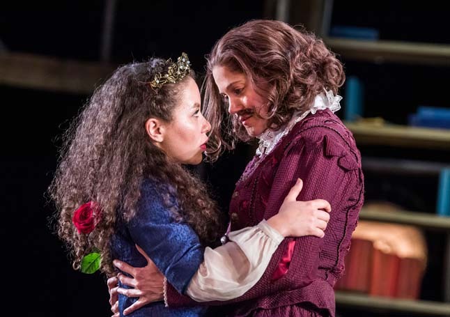 Saffron Coomber and Charity Wakefield in Emilia at the Vaudeville Theatre, London. Photo: Tristram Kenton