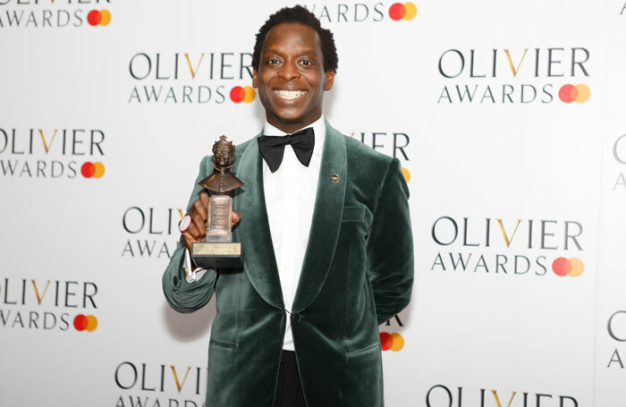 Kobna Holdbrook-Smith with the award for best actor in a musical for Tina – The Tina Turner Musical at the Olivier Awards 2019. Photo: Pamela Raith