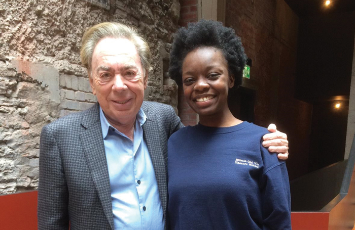 Andrew Lloyd Webber and Moronke Akinola, who is currently training at Bristol Old Vic with funding from ALWF. Photo: Pamela Rudge