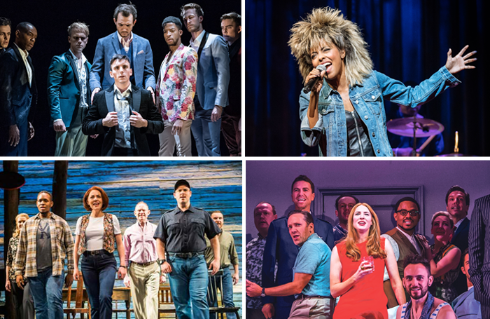 Clockwise from top left: The Inheritance, Tina – The Tina Turner Musical, Company and Come from Away. Photos: Marc Brenner/Tristram Kenton/Manuel Harlan