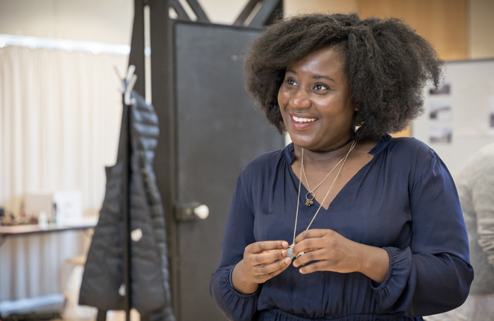 Susan Wokoma in rehearsals for Labour of Love – like many black actresses, she has had to arrange her own hair-styling. Photo: Marc Brenner