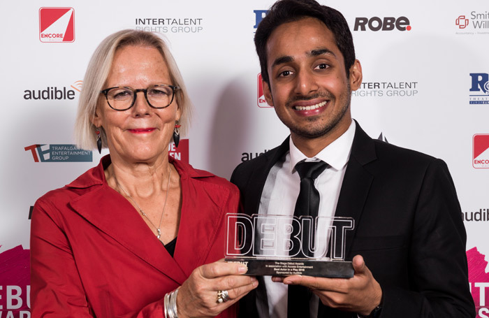 Presenter Phyllida Lloyd with winner of the award for best actor Akshay Sharan at The Stage Debut Awards last year. Photo: Alex Brenner