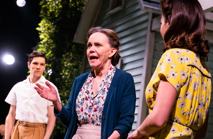 Colin Morgan, Sally Field and Jenna Coleman in All My Sons at the Old Vic. Photo: Tristram Kenton