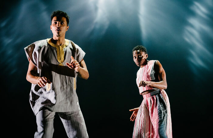 Kwami Odoom and Rakie Ayola in The Half God of Rainfall at Kiln Theatre. Photo: Dan Tsantilis