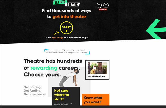 Screenshot of the Get Into Theatre website