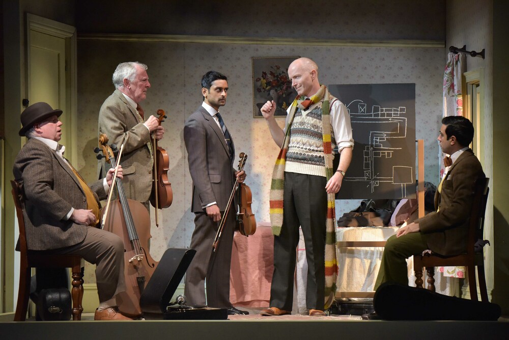 Eric Potts, Patrick Driver, Devesh Kishore, Dominic Gately and Luke Murphy in The Ladykillers at Theatre by the Lake. Photo: Robert Day