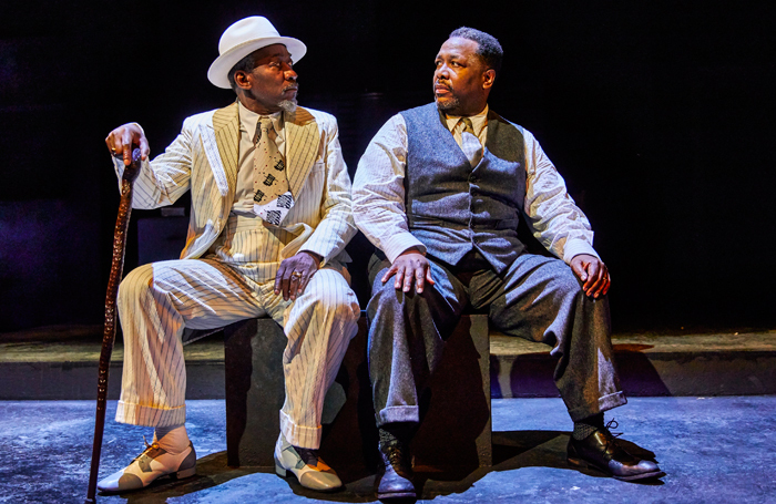 Joseph Mydell and Wendell Pierce in Death of a Salesman. Photo: Brinkhoff Moegenburg