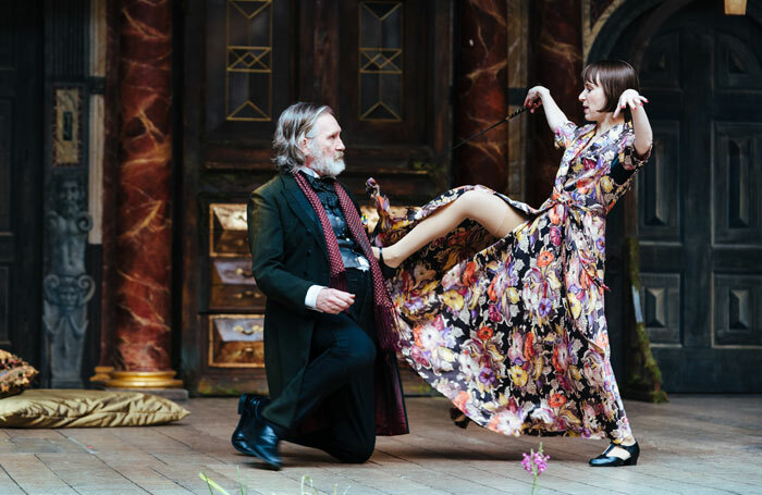 Pearce Quigley and Bryony Hannah in The Merry Wives of Windsor at Shakespeare's Globe, London. Photo: Helen Murray