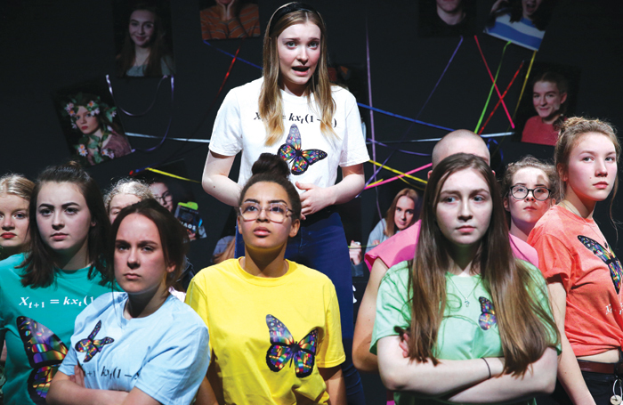 Stagedoor Learning students performing Laura Lomas’ Chaos at the Everyman Theatre, Cheltenham, this year. Photo: Neil Smith